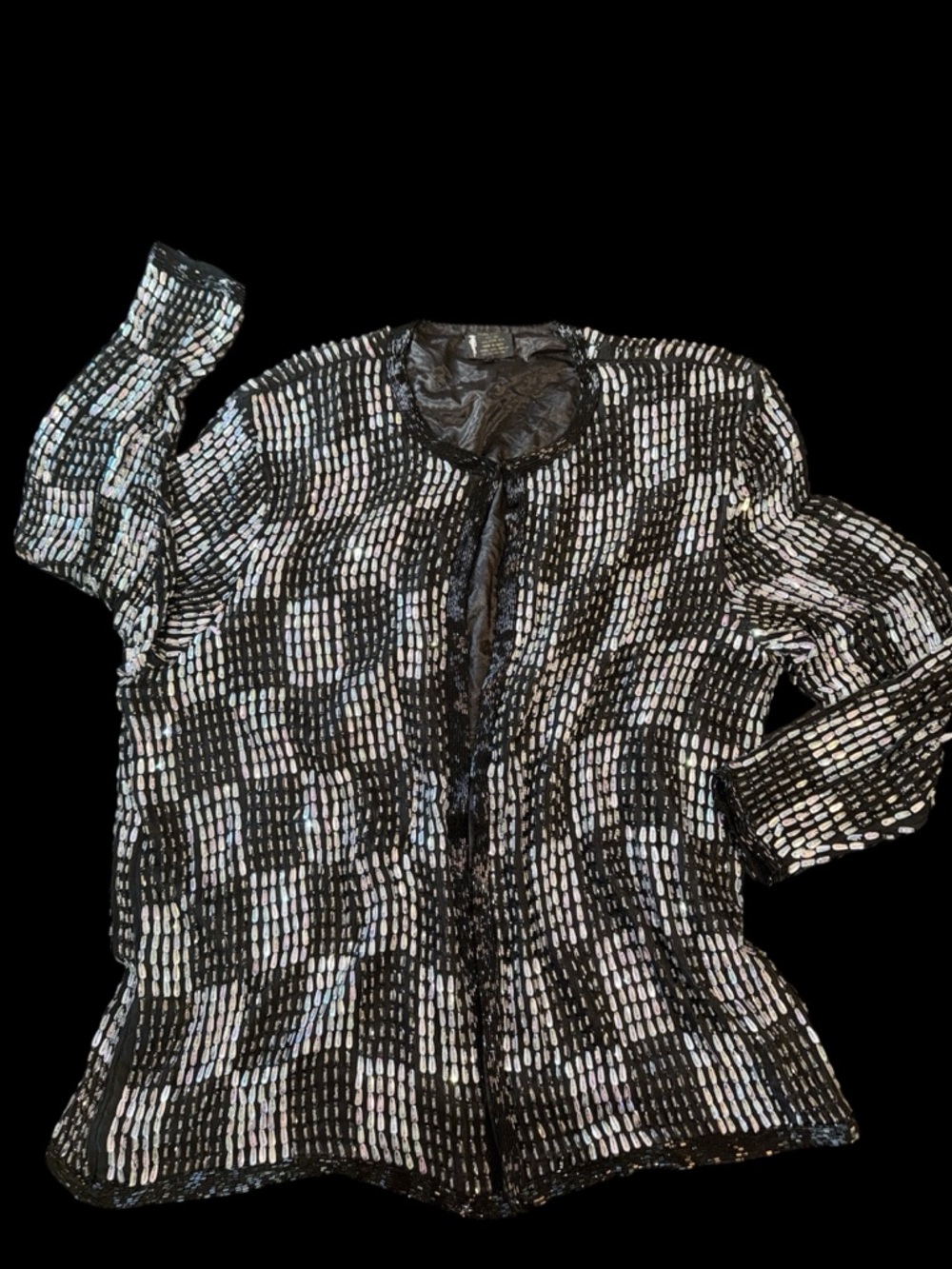 Vintage Pinky Creations Sequin / Beaded Silk Cardigan XXXL - Picture 5 of 17